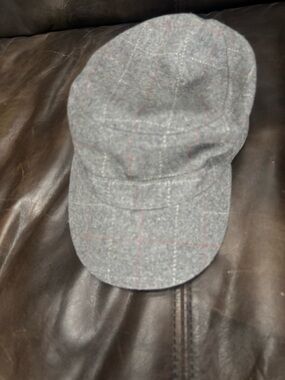 L.L. Bean Gray Wool Plaid Cap with Subtle Red Windowpane